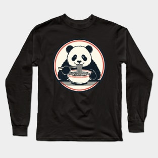 Panda Eating Ramen Retro Long Sleeve T-Shirt